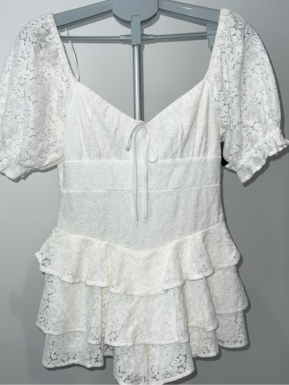 Altar'd State White Lace Lined Romper w/ Ruffles Lined size M coquette milkmaid